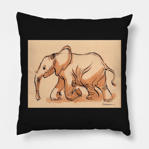 Strolling Along - Elephant Watercolor Painting #23 Pillow by tranquilwaters