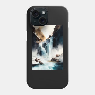 Aqua Serenity: Watercolor Waterfall Phone Case