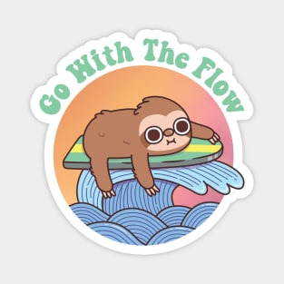 Cute Sloth On Surfboard, Go With The Flow Magnet