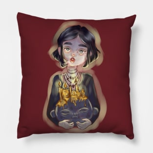 A gloomy girl with candles Pillow