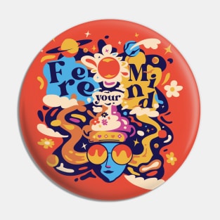 Free Your Mind // 60s Psychedelic Trippy Graphic Pin