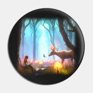 Girl in magical forest surrounded by animals Pin