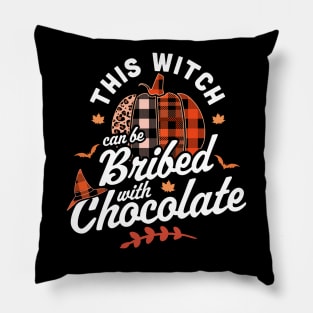 This Witch Can Be Bribed With Chocolate Halloween Fall Plaid Pillow