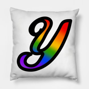 Rainbow Cursive Letter Y Pillow