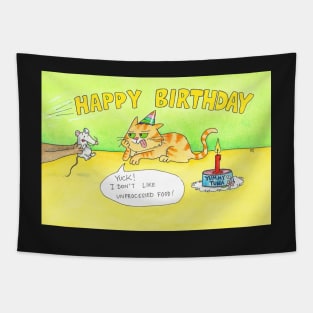 Funny Cat Happy Birthday card Tapestry