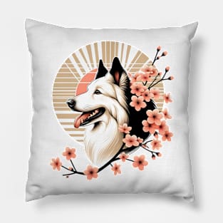 Joyful Croatian Sheepdog Amidst Spring Cherry Blossoms Pillow