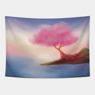 Beautiful Lake with Sakura Tree Tapestry