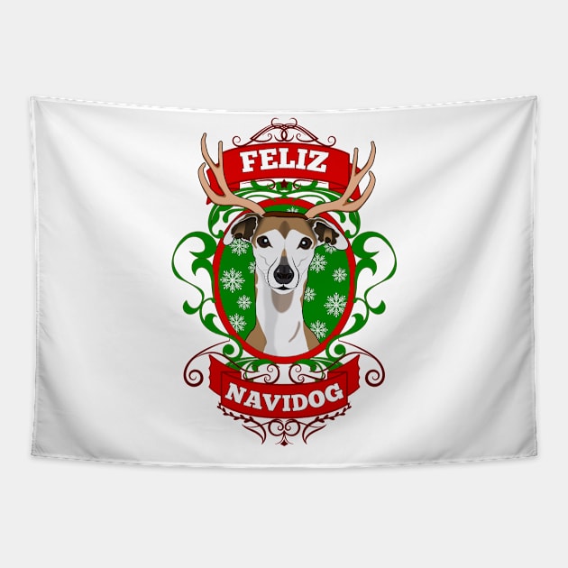 Feliz Navidog Christmas Puppy Reindeer Antlers Tapestry by RongWay