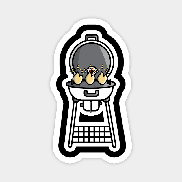 Round Barbecue Grill with Flames Sticker vector illustration. Food BBQ object icon concept. Electric barbecue grill device for frying food sticker design with shadow. Magnet by AlviStudio
