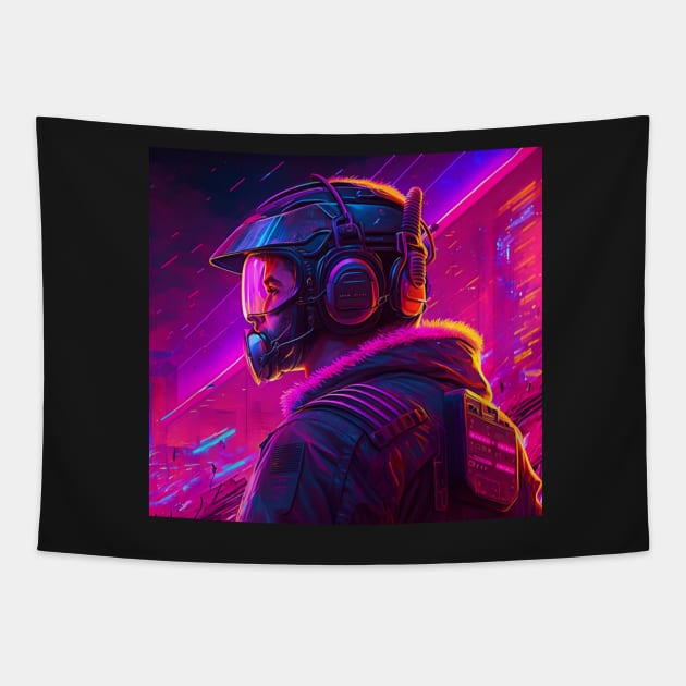 Cyberpunk synthwave halo astronaut explorer Tapestry by SJG-digital