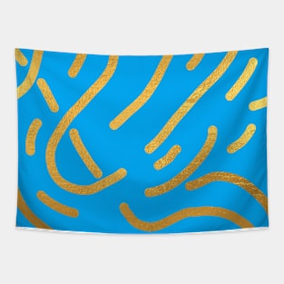 Light Blue Gold colored abstract lines pattern Tapestry