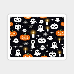 Halloween Seamless Pattern with Pumpkins, Ghosts, Candles, and Spider Webs Magnet