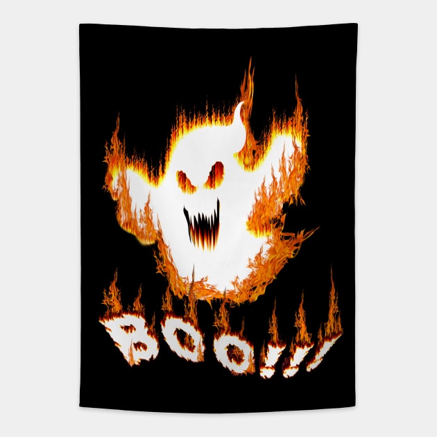 boo ghost in fire Tapestry by SafSafStore