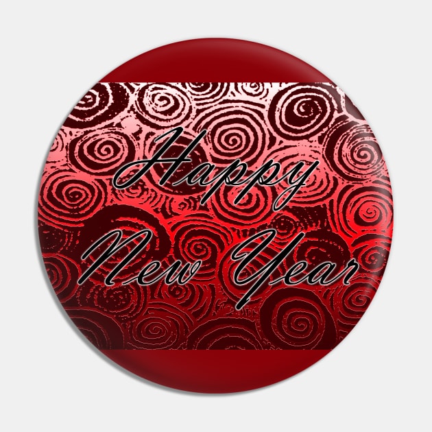 Happy New Year Swirls Red Pin by BlakCircleGirl