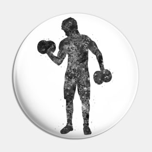 Weightlifter man black and white Pin