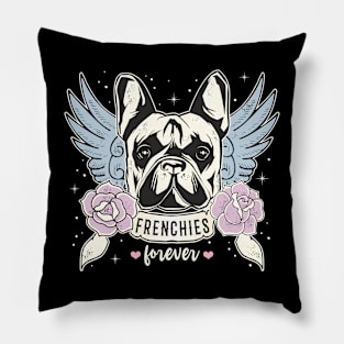 Frenchie French Bulldog Frenchies forever Tattoo Style Pillow