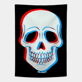 3D Glitch Skull (Red and Blue Version) Tapestry