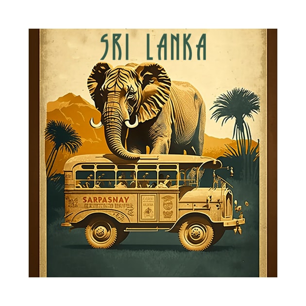 Sri Lanka Safari Vintage Travel Art Poster by OldTravelArt