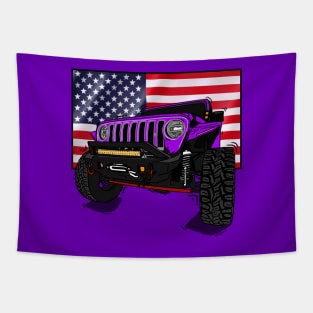 Jeep with American Flag -Purple Essential Tapestry