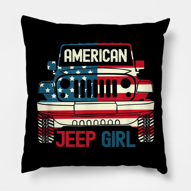 American Jeep girl Usa Flag Jeep Pillow by Oska Like