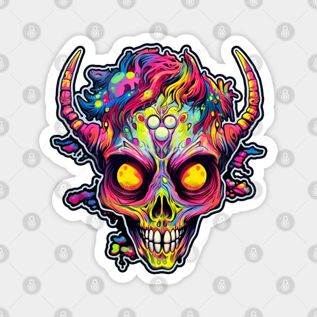 Neon skull demon Magnet by beangeerie