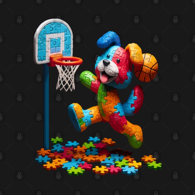 funny puzzle dog basketball Slam Dunked sport boys men kids by WOLVES STORE