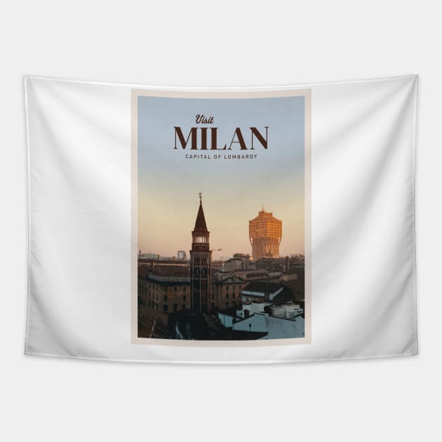 Visit Milan Tapestry by Mercury Club