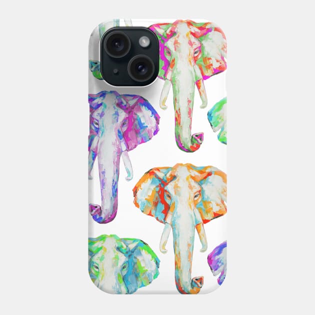 Pattern of oil elephants portrait painting in multicolored tones. Phone Case by MariDein