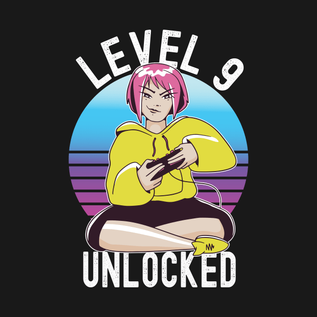 Level 9 Unlocked Girls Loves Anime Gamer 9th Birthday Girl by Ramadangonim