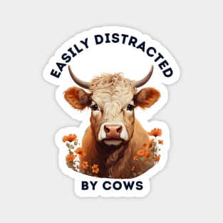 Easily Distracted by Cows Retro Design | Funny Cow Lover Magnet