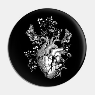 Floral art of human heart, black and white sketch illustration Pin