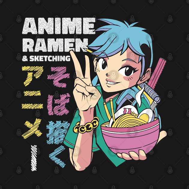 Anime Ramen Girl And Sketching Kawaii Hobbyist by cranko