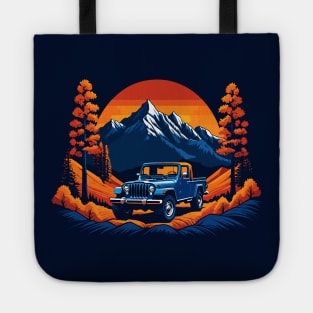 Vintage Jeep Pickup Fall Mountain Scene Tote