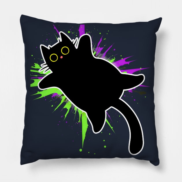 Funky Paint Explosion by Black Cat Pillow by vystudio