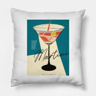 Martini Retro Poster At Night Bar Prints, Vintage Drinks, Recipe, Wall Art Pillow