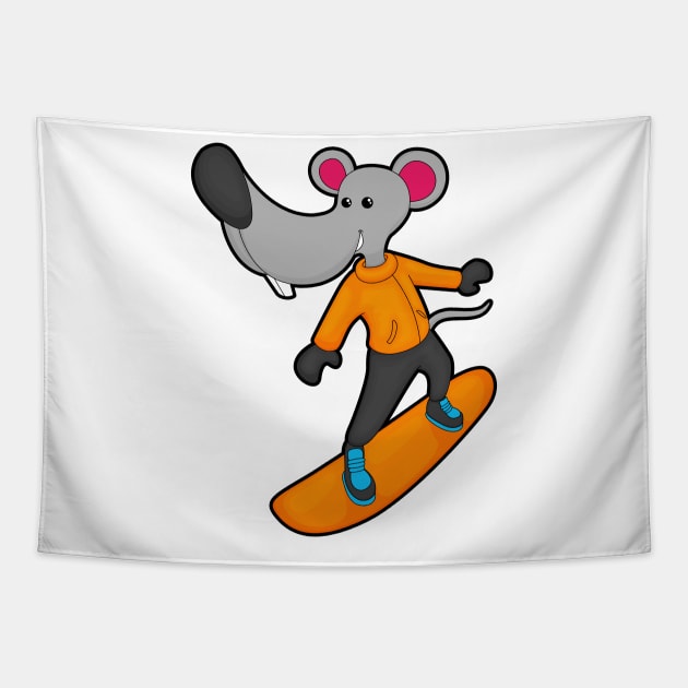 Mouse as Snowboarder with Snowboard Tapestry by Markus Schnabel