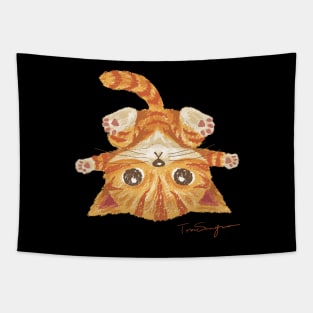 Tabby cat upside-down Tapestry