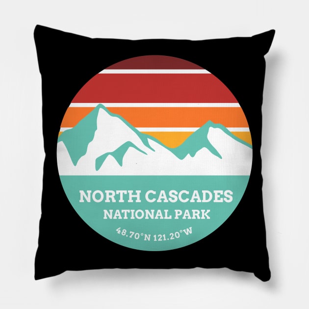 North Cascades National Park Retro Pillow by roamfree