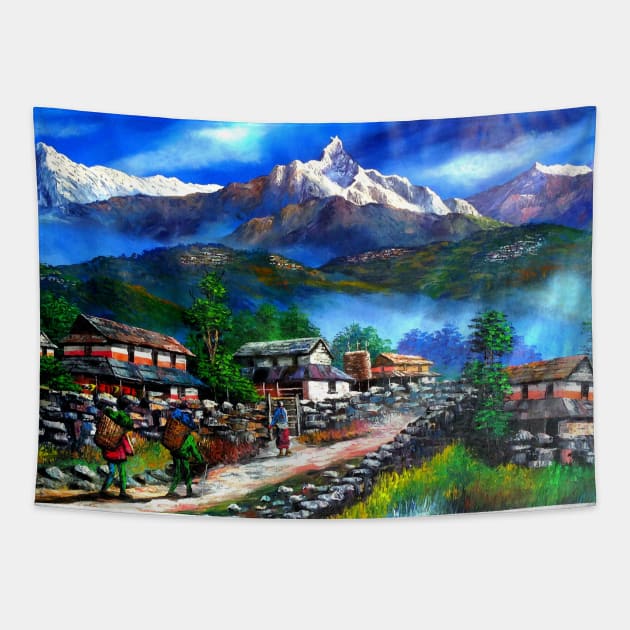 Panoramic View Of Everest Mountain Tapestry by whimsyart