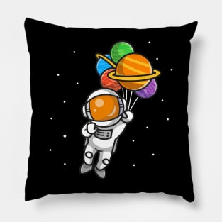 Cute Astronaut Flying With Planet Balloons In Space Cartoon Pillow