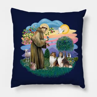 Saint Francis Blesses Two Shetland Sheepdogs Pillow