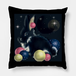 black rabbit happy Pillow