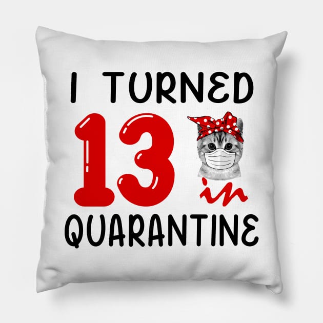 I Turned 13 In Quarantine Funny Cat Facemask Pillow by David Darry