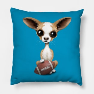 Chihuahua Puppy Dog Playing With Football Pillow