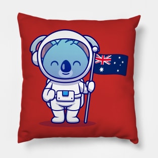 Cute Koala Astronaut Holding Australia Flag Cartoon Pillow