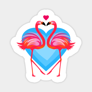Inlove Flamingo Birds on Blue Heart Magnet