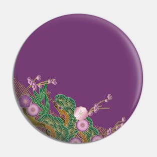 Cherry blossoms, pine tree and Bamboo pattern on purple background Pin