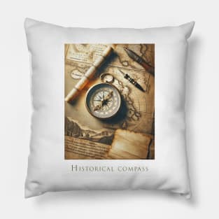 Vintage Explorer's Compass and maps Pillow