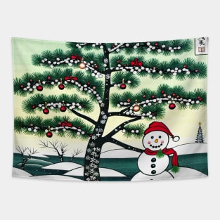 A Snowman and a Christmas Tree Tapestry