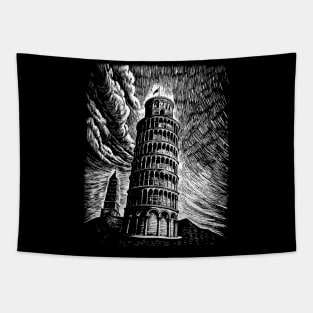 Leaning Tower of Pisa art in linear style Tapestry